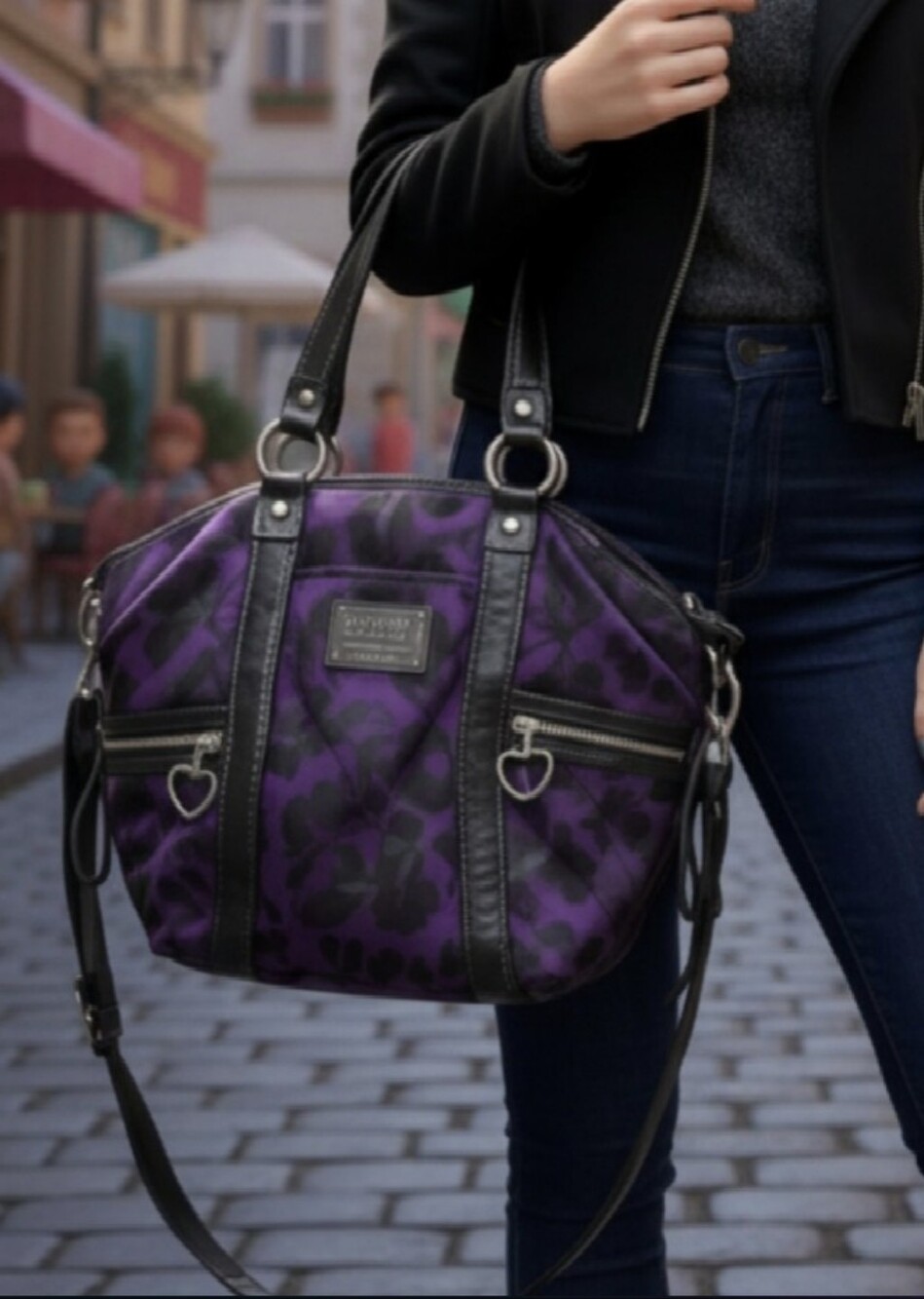 💜 COACH Poppy Purple Ocelot Daisy Glam Glitter Tote Bag F20071 Y2K EUC Rare VTG